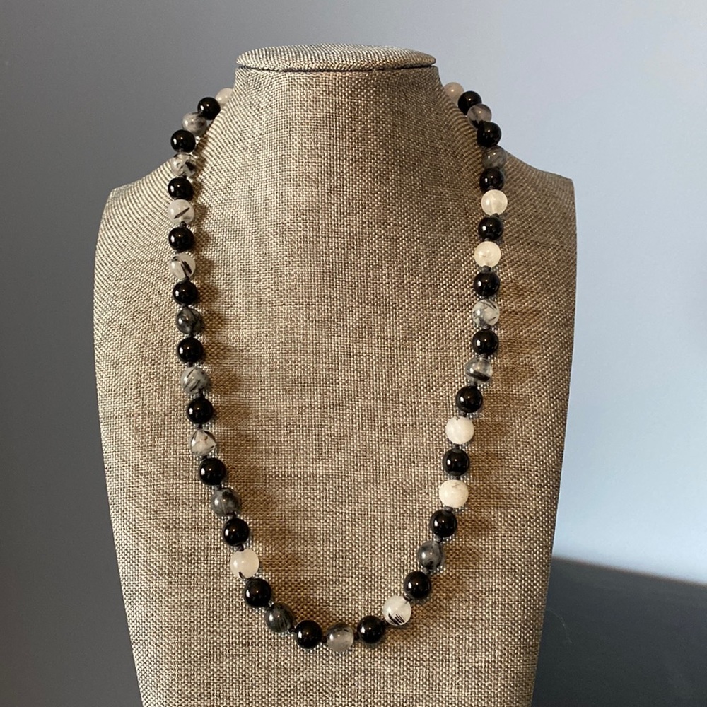 Black onyx and black rutilated Quartz necklace